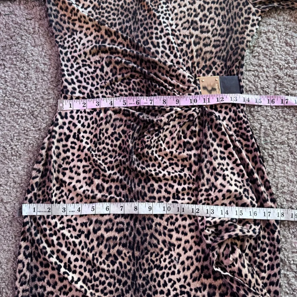 Michael Kors Logo Plate Faux Wrap Leopard Print Dress